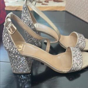 Glittery Silver Block Heel Sandals